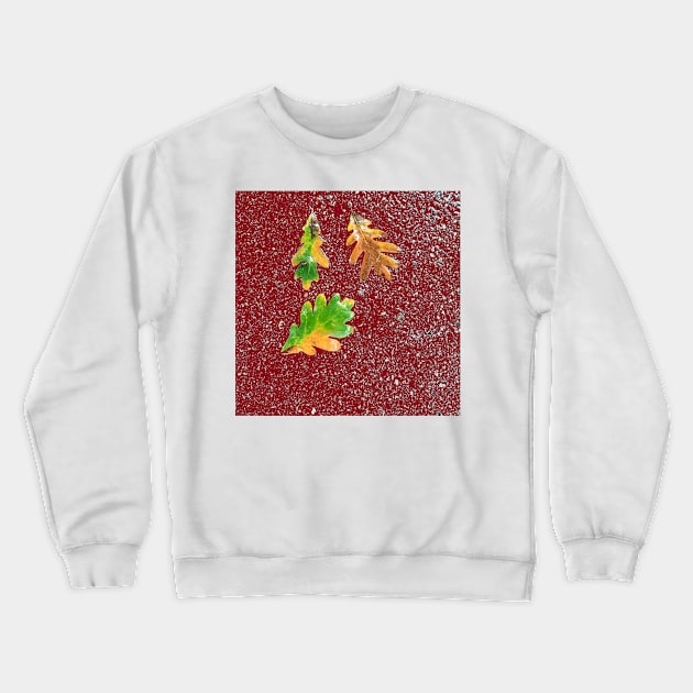 Rainy Leaves on Red Terrazzo Background Crewneck Sweatshirt by djrunnels